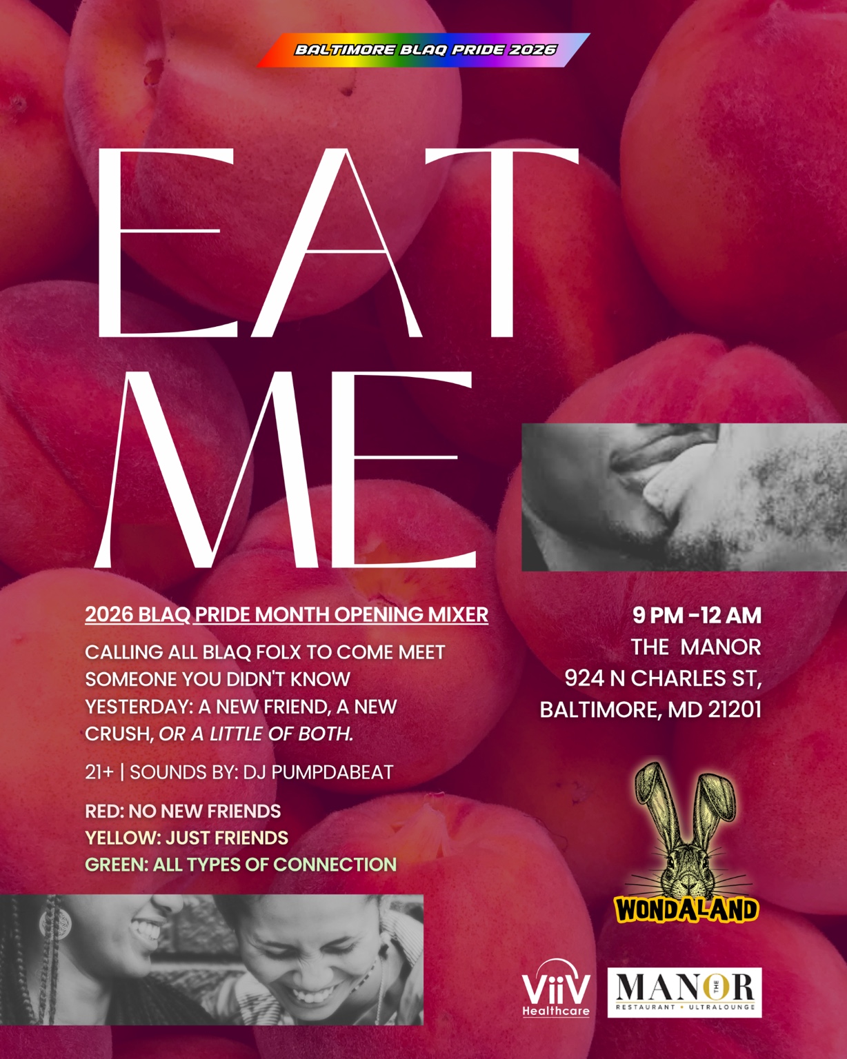 Eat Me: 2026 BLAQ Pride Month Opening Mixer at The Manor, with DJ PUMPDABEAT, 9 PM–12 AM, ages 21 and older