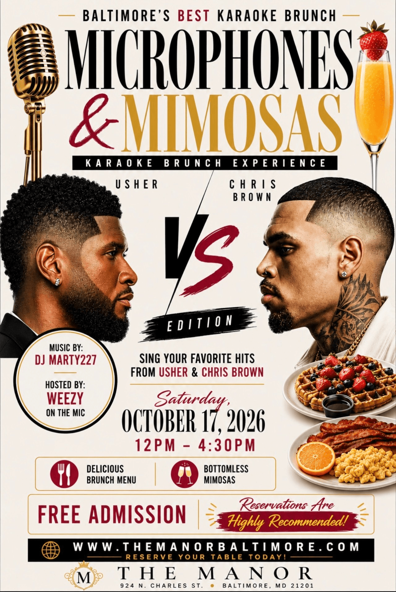 Microphones and Mimosas Usher versus Chris Brown flyer