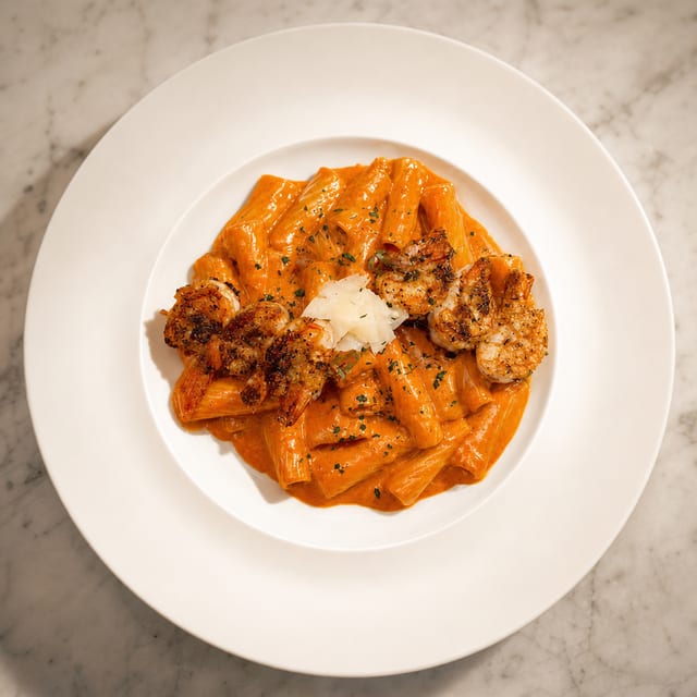 Rigatoni and Shrimp a la Vodka.