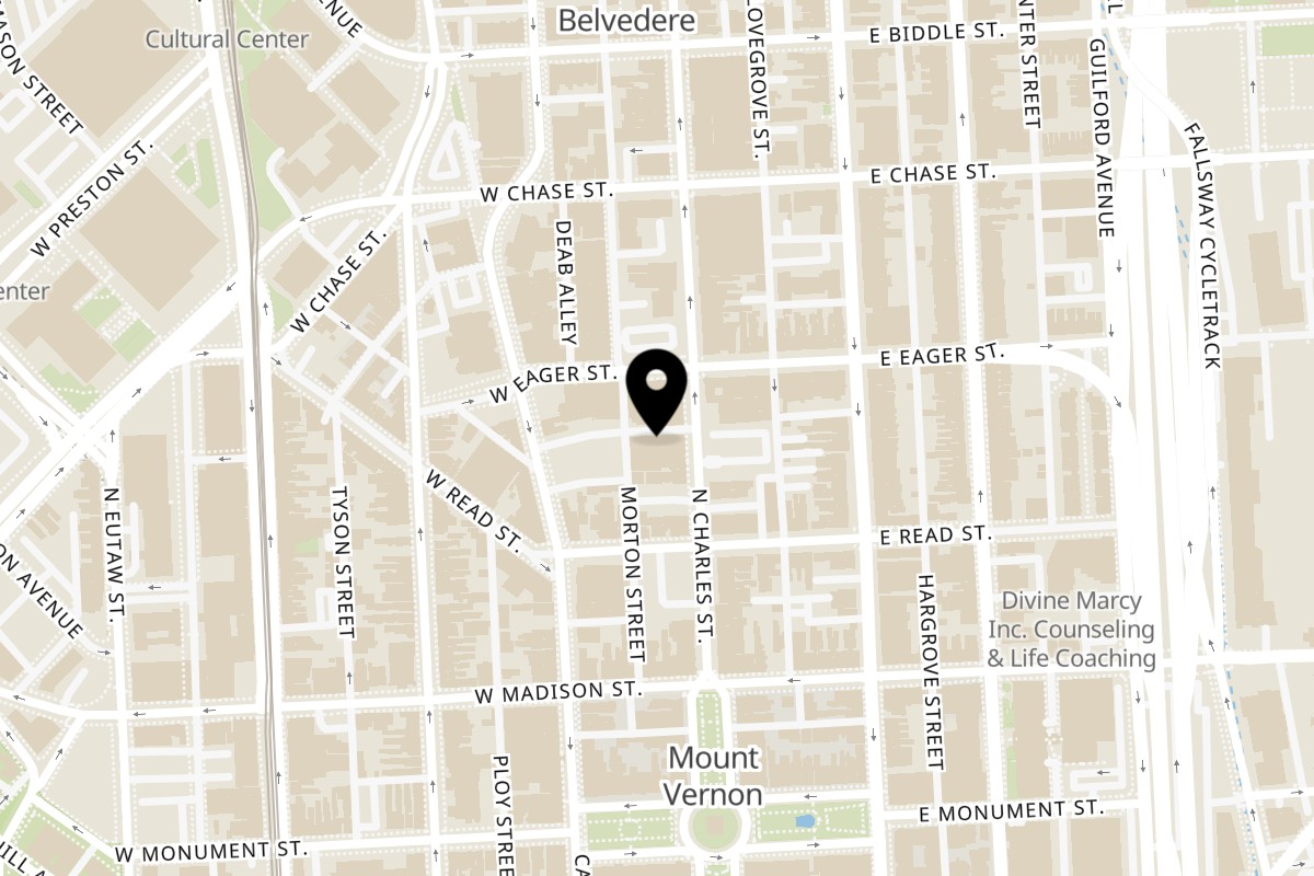 Map showing the location of The Manor on 924 N Charles St in Baltimore
